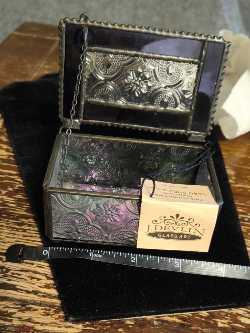 J. Devlin Glass Art Iridescent Stained Glass Trinket Box